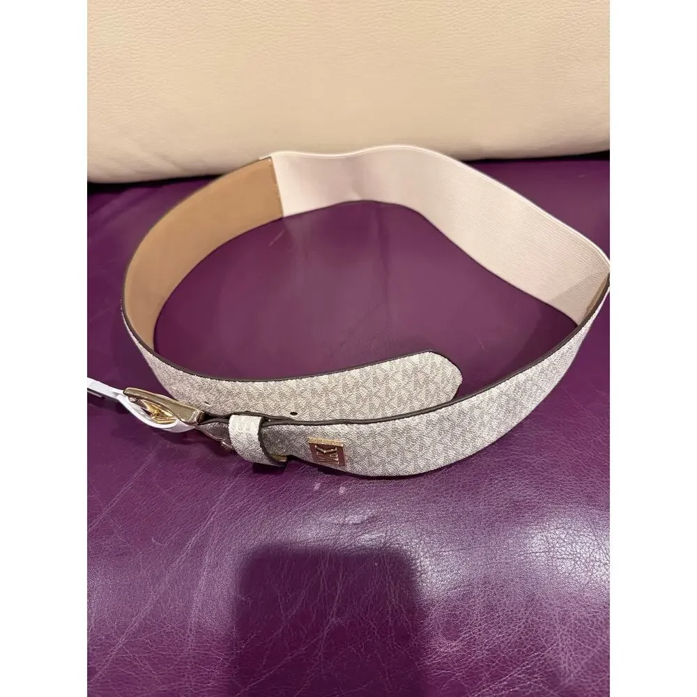 Michael Kors NWT women's stretch belt white signature logo monogram design S/M
